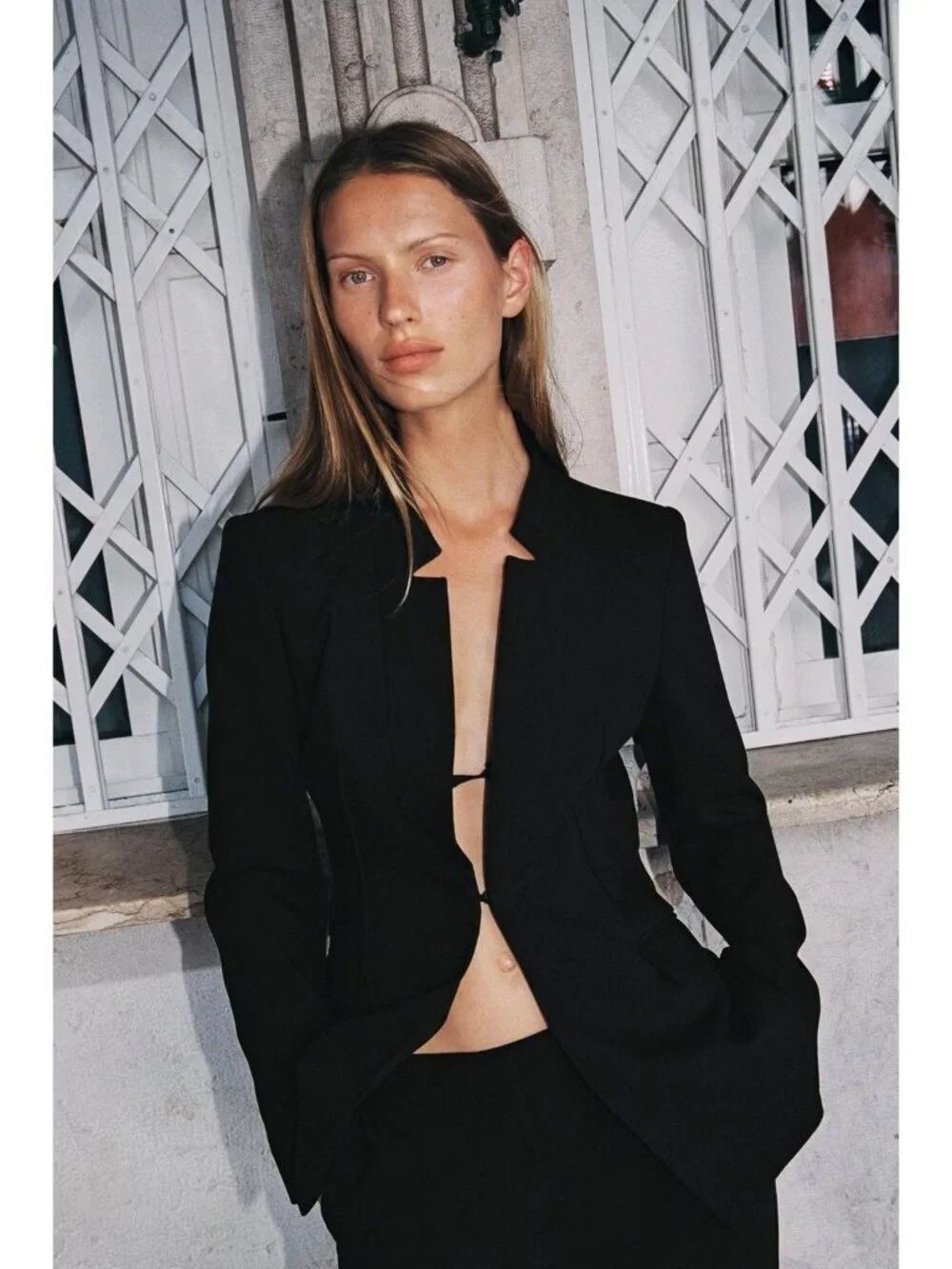 Zara Womens Blazer Suit Jacket Medium M Black Fitted Stretch 8655/791 NWT
